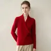 Suéter de malha puro cashmere slim fit, novo suéter pullover outono e inverno para mulheres, suéter curto fashion com gola cruzada, blusa de base