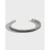 Pulsera Plateada Distintiva Estilo Coreano Versátil Anillo Retro con Acabado Envejecido Estilo Frío de Ins Pulsera Abierta de Plata de Ley S925 para Mujer
