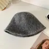 Versão Coreana Ins Novo Chapéu de Balde de Lã Colorido Misturado para Mulheres Outono e Inverno Versátil Afina o Rosto Topo Pequeno Redondo Chapéu de Pescador de Pelúcia