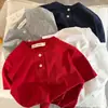 Camisetas de Verano de Manga Corta para Niños y Niñas Bebé Elegantes Personalidad Infantil Moda Tendencia Estilo Coreano Color Sólido Botones Celebridad de Internet Manga Media