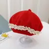 Boina de Encaje Estilo Coreano para Bebé Niña Otoño e Invierno Cálida y Cortavientos Gorro de Lana para Bebé Moda 2024 Nuevo Estilo
