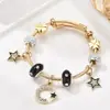 Pulsera Pan's New Simple con Colgante de Estrella de Línea Negra con Diamantes y Cuentas de Vidrio Negro, Separador de Trébol de Cuatro Hojas