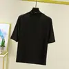 Camiseta fina de algodão soltinha estilo coreano, gola alta, plus size, manga média, nova camada base para o verão, cor sólida