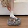 Sapatos Mary Jane estilo fada com laço francês e bolinhas 2026 Moda Nova de Outono Sola Grossa Aumento Oculto de Altura Sapatos Individuais Birkenstock