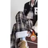 Pantalones Casuales de Lana a Cuadros para Hombre, Otoño e Invierno Retro Americano Sueltos Rectos de Pierna Ancha Casual Largos con Forro de Felpa