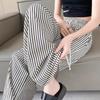 Pantalones de Pierna Ancha de Seda de Hielo a Rayas para Mujer, Estilo Fino de Verano 2025, Versión Estrecha Petite, Pantalones Frescos Drapeados de Cintura Alta, Pantalones hasta el Suelo