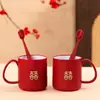 Kit de Higiene Pessoal para Casamento, Copo para Escova de Dentes com Personagem Dupla Felicidade Vermelho, Suporte para Escova de Dentes e Sabonete, Copo de Enxaguante Bucal para Casal, Itens do Dote da Noiva
