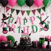 Conjunto de banner de aniversário e bandeirinhas com tema de bruxa em estoque, vassoura mágica, chapéu de bruxo, topo de bolo e enfeites decorativos