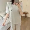 Pijama con Almohadillas para el Pecho para Mujer, Verano Colorido Algodón Encaje Manga Corta Pantalones, Conjunto de Ropa de Casa Casual Holgado
