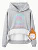 Moletom feminino transfronteiriço Outono e inverno feminino bolso canguru com capuz manga comprida forrado de lã espessado YOURLITTLE estampado