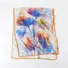 Bufanda de Seda con Estampado de Ginkgo Fantasía Flores Cortadas Primavera y Verano Bufanda Grande Chal de Viaje de Alto Nivel Protector Solar Bufanda para Mujer Turbante