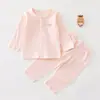Conjunto de cardigã e roupinha para casa de bebê, estilo verão de algodão puro sem costura de manga longa, roupas para recém-nascidos, meninos e meninas