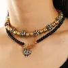 Bufanda de Seda con Estampado de Leopardo Cadena de Suéter con Perlas para Mujer, Lujo de Gama Alta Nicho Versátil Lazo Corazón Collar
