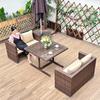 Sofá de Rattan, Jardim de Pátio, Armazenamento Combinado, Mesa e Cadeiras de Rattan, Apoio para os Pés, Laje de Pedra, Mesa de Madeira Plástica, Lazer ao Ar Livre, Estilo Simples