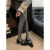 Sapatilhas Cinzas de Bico Quadrado com Salto Grosso para Mulheres Estilo Inverno Estilo Francês Com Pelúcia Extra Salto Alto Mary Jane Sapatos de Pelo