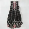 Vestido Casual de Algodão Puro com Estampa Digital Nova, Gola Redonda, Sem Mangas, Comprimento Médio, Para Mulheres, Verão na Praia