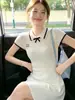 Vestido de punto con cuello estilo preppy para mujer, vestido ajustado de verano que estiliza la cintura, elegancia francesa