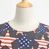 Vestido Retro Estilo Hepburn para Mujer con Cuello Redondo y Mangas Cortas, Estampado de Bandera Americana y Cinta Negra, Vestido de Dobladillo Amplio 8030