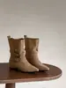 Botines Melard de gamuza retro con pliegues para mujer, colección otoño/invierno 2026, botas versátiles estilo western con hebilla de cinturón, botines