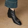 Botas Curtas Estilo Ocidental para Mulheres, Botas Simples para Primavera e Outono, Bico Redondo, Salto Médio, Salto Grosso, Zíper Traseiro, Temperamento Marrom, Inverno com Forro de Veludo