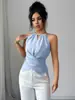Ropa de mujer transfronteriza: camisola de cuello halter con cintura retorcida, dobladillo irregular, top sin mangas, elegante top de hombros descubiertos