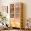 Aparador de Cocina Estantería con Puerta de Cristal Madera Maciza Roble Estilo Japonés Combinación para el Hogar Estantería Estante de Almacenamiento de Pie