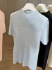 Moda Blusa de Punto con Calados y Pedrería de Manga Corta para Mujer, Nuevo Estilo Verano 2026, Seda Helada Ajustada, Favorecedora, Versátil, Elegante