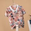 Camisa de gasa de verano nueva moda estampada estilo mamá manga corta ropa de trabajo camisa suelta floral joven superior