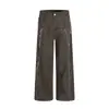 Pantalones de pierna recta Desconstruidos Bigotes de Gato para Hombre Marca Trendy High Street Diseño con Sentido de la Moda Bolsillos Personalidad Holgados Pierna Ancha Cargo Largos