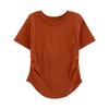 Blusa T-shirt de Manga Curta Slim-Fit de Verão 2025 com Pregas Emagrecedoras, Design Único, Que Afina a Cintura, T-shirt de Ombro Regular para Mulheres