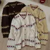 Cardigan Vintage de Malha Fair Isle com Renda para Mulheres, Top Outono/Inverno, Novo Estilo 2026, Casaco Suéter Solto e Bonito