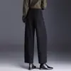 Pantalones de pierna ancha acampanados de cachemir grueso con cintura elástica para mujer 2026 Otoño/Invierno Nuevos de cintura alta adelgazantes con temperamento para el trabajo