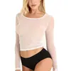 Camiseta de Malla Transparente de Manga Corta para Mujer, Estilo Europeo y Americano, Crop Top Ajustado, Comercio Exterior de Amazon