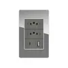 Tomada de Parede 3 Posições Cinza Vidro Tipo 118 Padrão Brasileiro 20A com Porta USB + Tipo C Painel Embutido