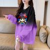 Sudadera Fina de Cuello Redondo con Gradiente de Bloques de Color Únicos para Mujer, Estilo Coreano Graffiti de Longitud Media Moda Delgado