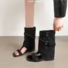 Versión de Cuero Suave~Sandalias de Dedo de Dedo de Moda Retro para Mujer, Estilo Nuevo con Hebilla de Cinturón, Botas Romanas, Sandalias Planas Adelgazantes