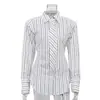 Camisa de Rayas de Alta Gama para Mujer Estilo Commuter Modelo Nuevo 2026 con Cuello de Solapa, Mangas Largas, Cárdigan y Camisa de Corbata