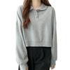 2025 Primavera y Otoño Nuevo Tejido de Punto con Cuello Polo para Mujer Delgado Holgado Versátil Dulce Manga Larga Top Corto Ins Tendencia