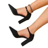 Invierno 2025 Nuevo Estilo Punta Fina Tacón Grueso Hebilla Zapatos de Tacón Alto Venta Directa de Fábrica Comercio Exterior Transfronterizo Zapatos de Mujer