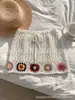 Saia Curta Colorida de Crochê Estilo Boho Saída de Praia de Crochê Vazada para Férias na Beira-Mar