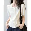 Camiseta de manga corta para mujer 2026 nuevo estilo de verano, top de punto con cuello camisero y ribete de encaje, absolutamente impresionante y hermoso, top de longitud normal en el hombro