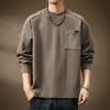 Moletom Pesado de Alta Qualidade com Textura de Dragão Retro Americano para Homens, Nova Coleção Outono 2026 Marca Trendy Solta Camiseta de Manga Longa para Homens