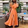 2026 Verano Nuevo Estilo Transfronterizo Europeo y Americano Comercio Exterior Ropa de Mujer Moderna Color Sólido Manga de Farol Ajustado Vestido con Abertura