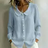 Camisa feminina de linho com design transfronteiriço europeu e americano, nicho, para o dia a dia, mangas compridas, solta, gola V, para todas as estações, 2026