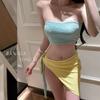 Maiô Dividido de Três Peças Casual de Férias Bicolor Top Tubo de Pescoço Feminino Biquíni Sexy de Garota Quente Maiô para Águas Termais