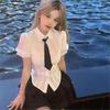 Camisa de Manga Corta de Cintura Alta Estilo Francés Verano Chica Caliente Manga Burbuja Dulce Picante Ajustada a la Cintura Top Negro Vestido Tutú de Princesa Set