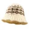 Gorro de Punto Estilo Fair Isle para Mujer, Nuevo Sombrero Cubo Vintage Otoño e Invierno, Circunferencia de Cabeza Grande, Cálido Sombrero de Pescador de Lana, Moderno y Versátil