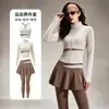 Conjunto de Fitness para Mujer Cuello Alto Manga Larga Chaqueta de Yoga Falda Pantalón Falso de Dos Piezas Control de Abdomen Moldeador Carrera Matutina Ejercicio Conjunto de Yoga