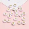 Cuentas de Acrílico 4*7mm Fondo Blanco Inglés Letra Dorada Letra Única Cuentas Planas DIY Accesorios para Joyería de Educación Temprana para Niños