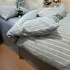 Novo conjunto de quatro peças em algodão lavado listrado estilo MUJI, macio, conjunto de três peças para dormitório estudantil, xadrez, capa de edredom individual, estilo lençol com elástico